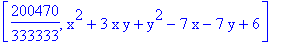 [200470/333333, x^2+3*x*y+y^2-7*x-7*y+6]
